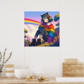 Poster LGBTQIA+ Anime Girl Lesbian Pride (Cuisine)