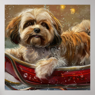 Poster Lhasa Apso Chien Fête de Noël