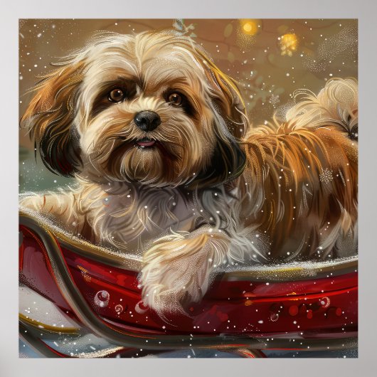 Poster Lhasa Apso Chien Fête de Noël (Devant)