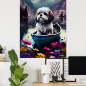 Poster Lhassa Apso sur une rame : une aventure Pittoresqu (Bureau à domicile)