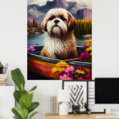 Poster Lhassa Apso sur une rame : une aventure Pittoresqu (Bureau à domicile)