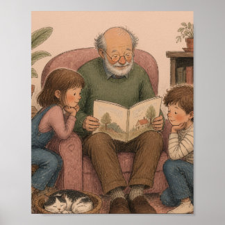 Poster L'heure du conte d'un grand-père – Enfants vintage