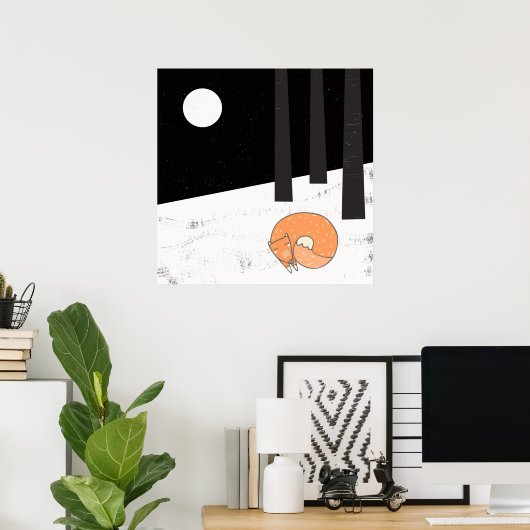 Poster L'hiver - Renard dormant - Illustration (Bureau à domicile)