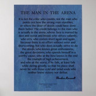 Poster L'homme dans l'arène citation de Theodore Roosevel