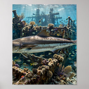 Poster L'homme de Floride Cobia Wreck Reef Pêche au large
