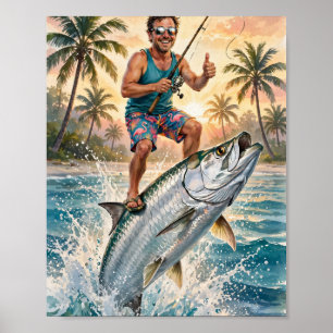 Poster L'homme de Floride monte un tarpon au lever du sol