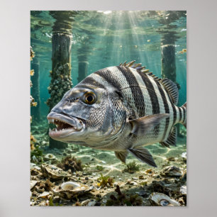 Poster L'homme de Floride Sheepshead Pieux de Quai Pêche