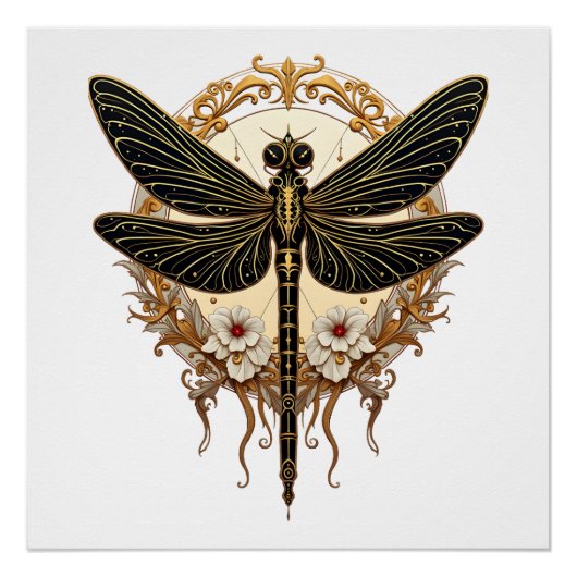 Poster Libellule Art nouveau élégant Steampunk (Devant)
