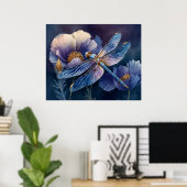 Poster Libellule bleue aux ailes dorées (Bureau à domicile)
