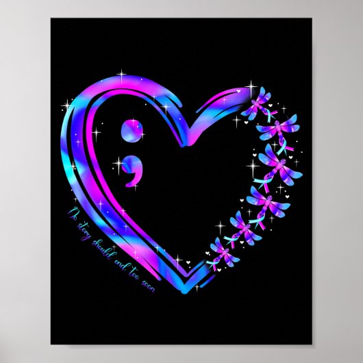 Poster Libellule cœur violet sarcelle de sensibilisation (Devant)