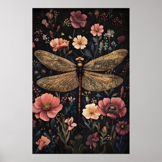Poster Libellule Dans Un Jardin De Fleurs Sombres, Libell (Devant)