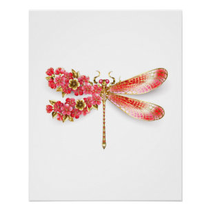 Poster libellule de fleurs avec sakura de bijoux