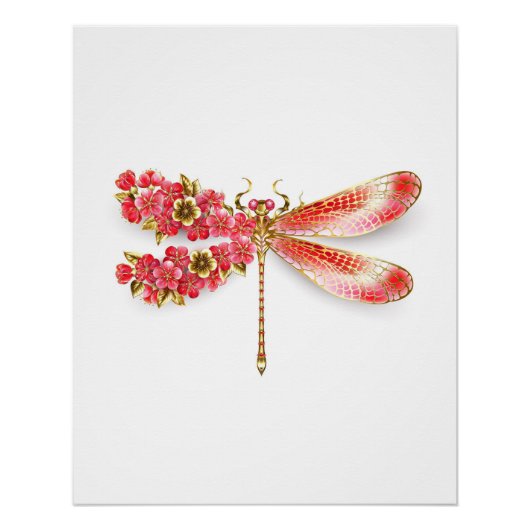Poster libellule de fleurs avec sakura de bijoux (Devant)