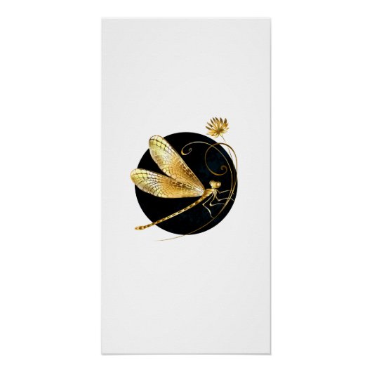 Poster libellule d'or en cercle noir (Devant)