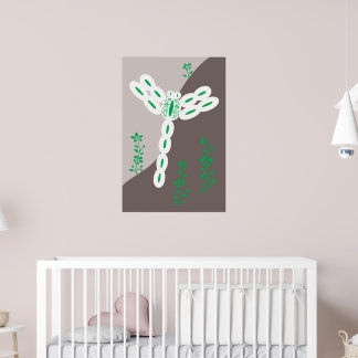 Poster Libellule florale volante éclaboussure de couleur