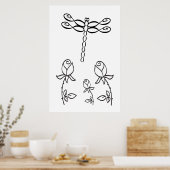 Poster Libellule Infinity avec Roses Noir et Blanc (Cuisine)