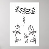 Poster Libellule Infinity avec Roses Noir et Blanc (Devant)
