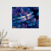 Poster Libellule iridescente Fleurs colorées (Cuisine)