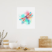 Poster Libellule rouge sur fond aquarelle (Cuisine)