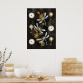 Poster Libellules Steampunk sur fond brun rayé (Cuisine)