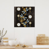 Poster Libellules Steampunk sur fond brun rayé (Cuisine)