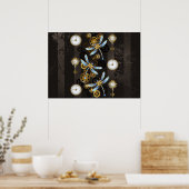 Poster Libellules Steampunk sur fond brun rayé (Cuisine)