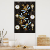 Poster Libellules Steampunk sur fond brun rayé (Cuisine)