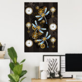 Poster Libellules Steampunk sur fond brun rayé (Bureau à domicile)