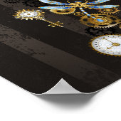 Poster Libellules Steampunk sur fond brun rayé (Coin)