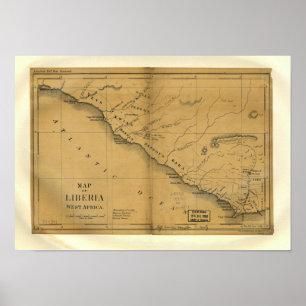 Poster Liberia, Afrique de l'Ouest 1830's Antique Map
