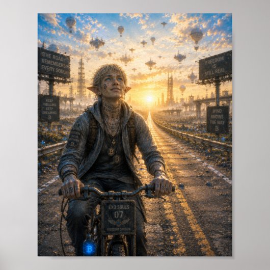 Poster Liberté / Cycliste / Autoroute déserte (Devant)