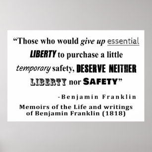 Poster Liberté et sécurité Benjamin Franklin Citation