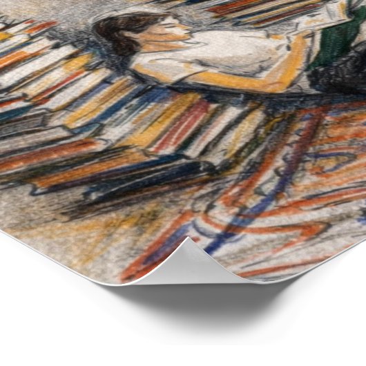 Poster Library art | book stack | reader gift (Coin)