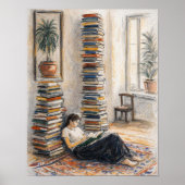 Poster Library art | book stack | reader gift (Devant)