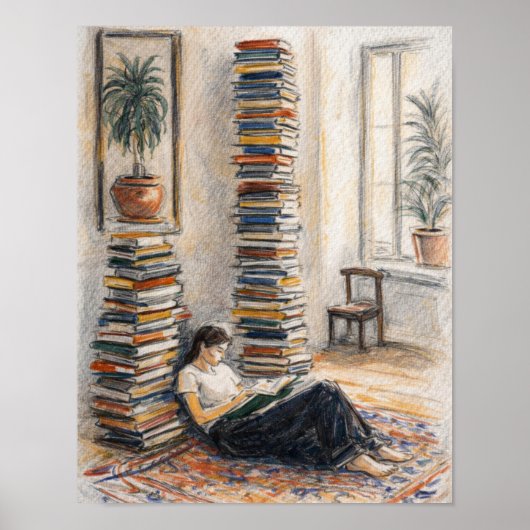 Poster Library art | book stack | reader gift (Devant)