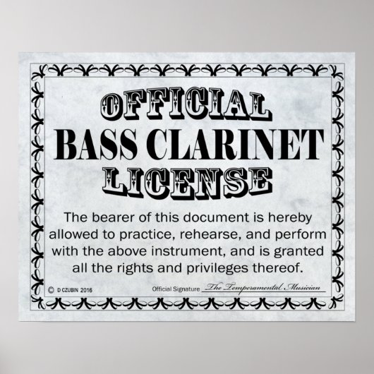 Poster Licence Bass Clarinet (Devant)