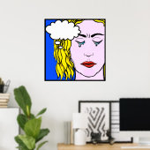 Poster Lichtenstein Style bande dessinée dame pleurer (Bureau à domicile)