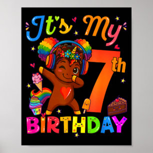 Poster Licorne Afro 7e anniversaire fille cheveux naturel