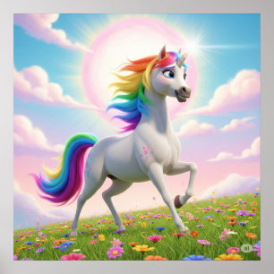Poster Licorne arc-en-ciel magique