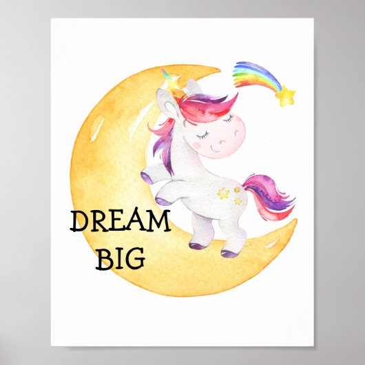 Poster Licorne Arc-en-ciel Rêve Grand Nursery Bébé Fille (Devant)