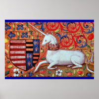 LICORNE AVEC MOTIFS FLORAUX ROUGE BLEU