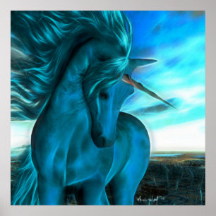 Poster Licorne balayée par le vent dans l'azur