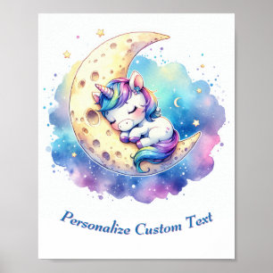 Poster Licorne Bébé Mignonne Personnalisée Endormie sur l