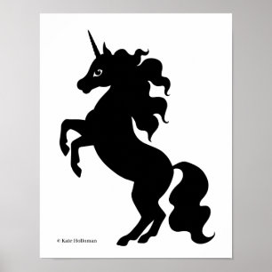 Poster Licorne cabrée - Art minimaliste noir et blanc