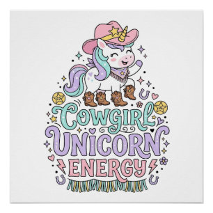 Poster Licorne Cowgirl Licorne Énergie Mignon Produit Pas