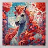 Poster Licorne dans un jardin fleuri (Devant)