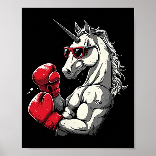 Poster Licorne de boxe avec gants de boxe Kickboxing Mign (Devant)