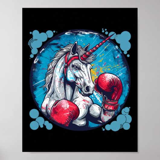 Poster Licorne de boxe avec gants de boxe Kickboxing Mign (Devant)