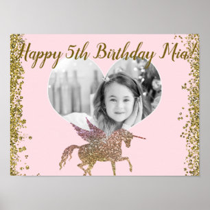 Poster Licorne de fête d'anniversaire photo pailletée dor