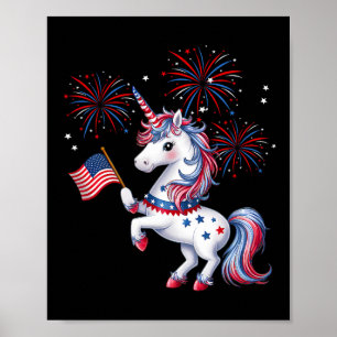 Poster Licorne de feu patriotique américain mignon filles